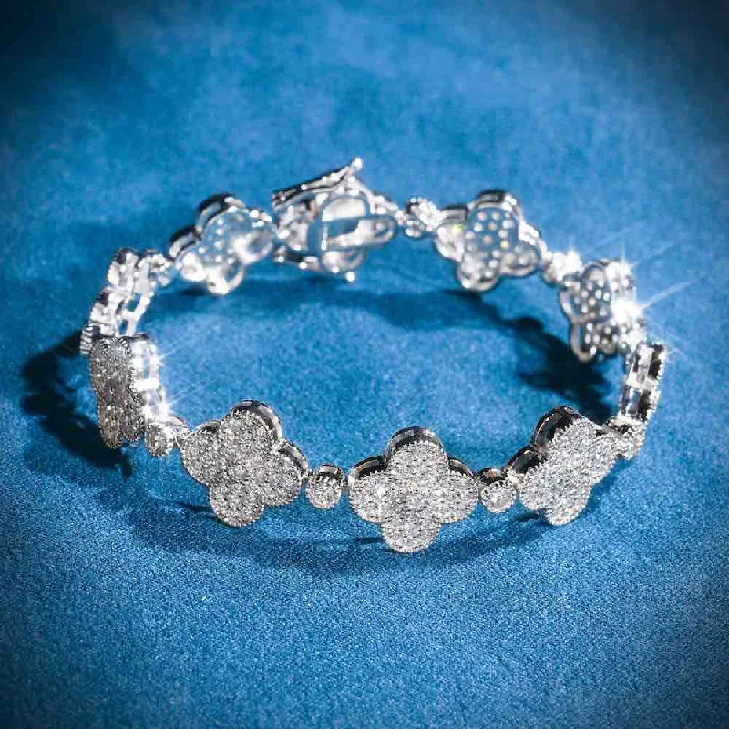 Shop Dazzling Jewelry With Special Promotional Discounts 12MM Four Leaf Moissanite Beads Bracelet 14K Gold