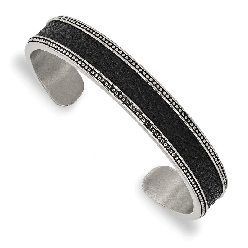 Luxury Jewelry At Budget-Friendly Prices – Grab Yours Now 12mm Stainless Steel & Textured Leather Antique Cuff Bracelet, 7.25 In