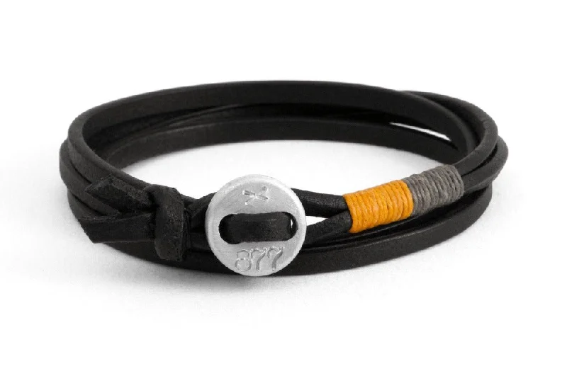 Sparkle More For Less – Jewelry Sale Happening Now #158 - Men’s bracelet button black leather yellow gray