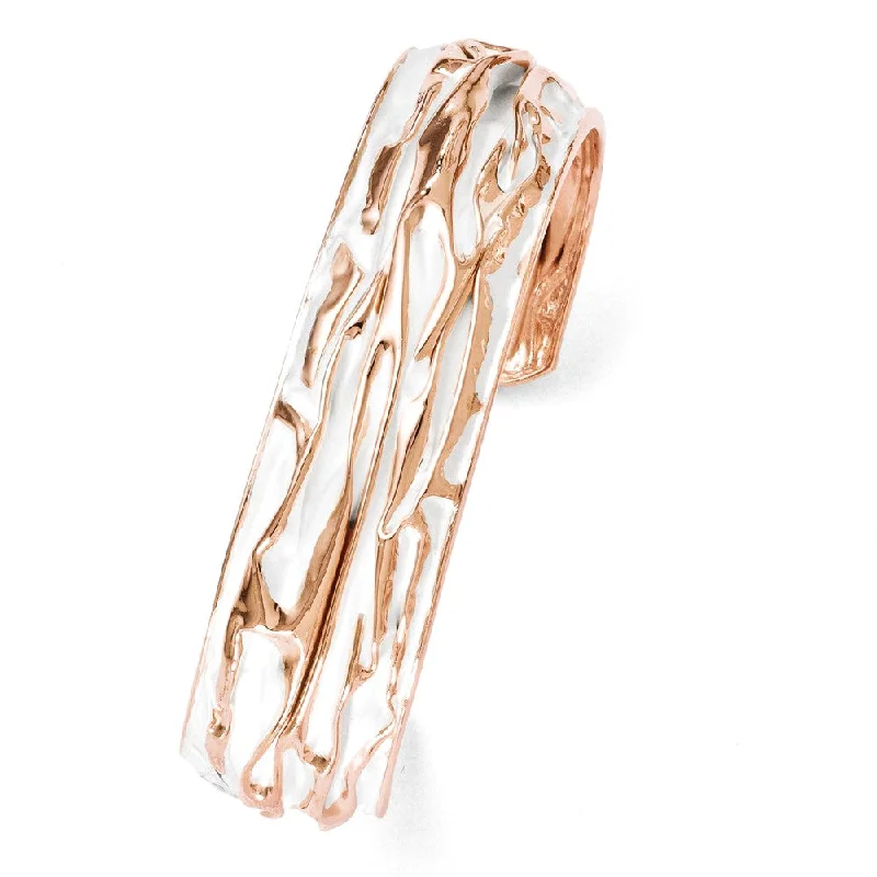 Luxury Handcrafted Jewelry For Elegant Looks 18mm Rose Gold Tone Plated Sterling Silver Domed Crinkle Cuff Bracelet