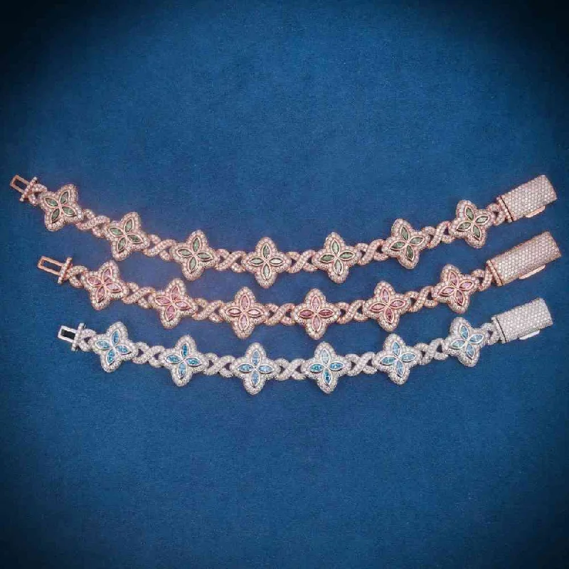 Trending Jewelry Styles Now At Limited-Time Discounts 19MM Colored Moissanite 4-Leaf Clover Infinity Link Bracelet