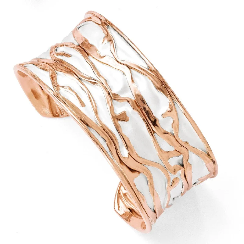 Bold And Beautiful Jewelry Now At Irresistible Prices 30mm Rose Gold Tone Plated Sterling Silver Concave Crinkle Cuff Brac.