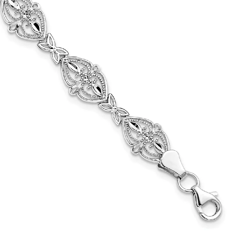 Affordable Gold-Plated Jewelry For Modern Fashion 8mm Filigree Heart Link Bracelet in 14k White Gold, 7 Inch