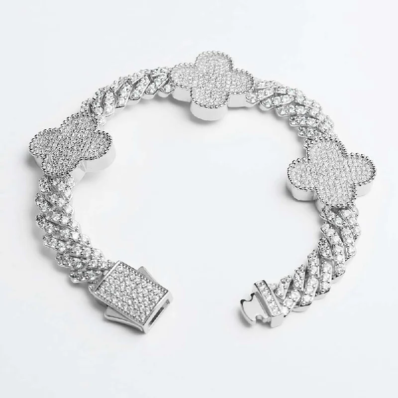 Luxury Jewelry Now At Special Promotional Rates 8MM Four Leaf Moissanite Cuban Link Bracelet 14K Gold