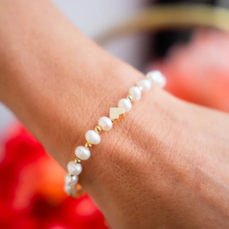Affordable Luxury Jewelry For Every Occasion ADORE - 18k Gold and Pearl Accent Bracelet with Heart Charm