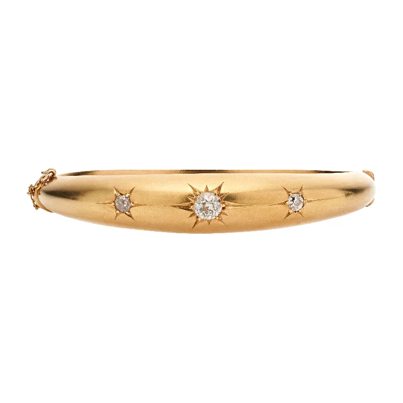 Unlock Unbeatable Jewelry Deals Before They’Re Gone Antique Victorian 15k Three Diamond Star Set Bangle Bracelet- .8 cttw