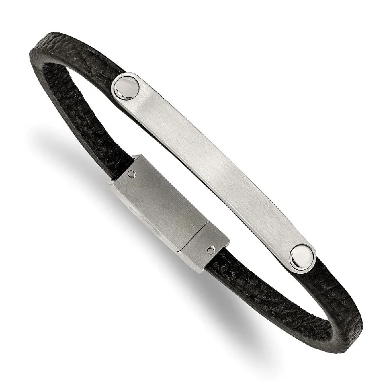 Once-A-Year Jewelry Sale – Grab Your Favorites Now Brushed Stainless Steel, Black or Brown Leather I.D. Bracelet, 8.25 In