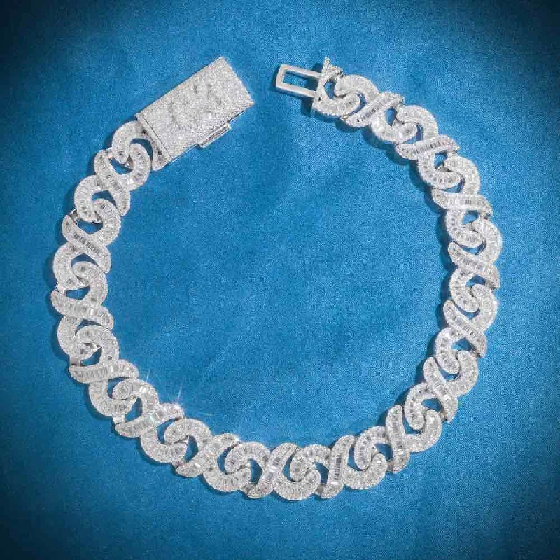 Flash Sale On Exquisite Jewelry – Don't Miss Out CUSTOM CLASP 20MM Moissanite Baguette Infinity Link Bracelet 14K Gold