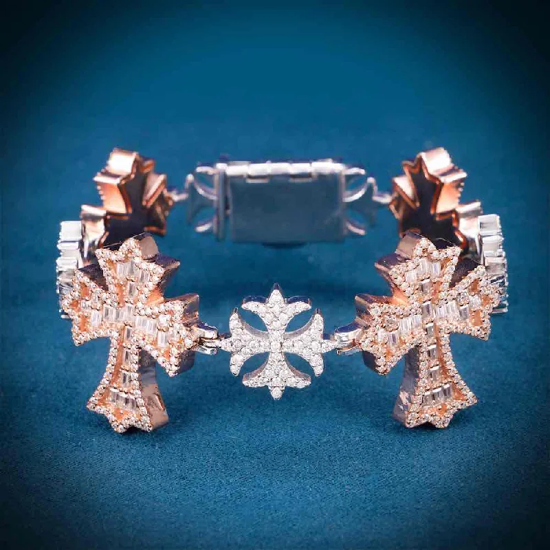 Personalized Jewelry At Special Discount Rates Custom Iced Out Cross Bracelet 14K Gold