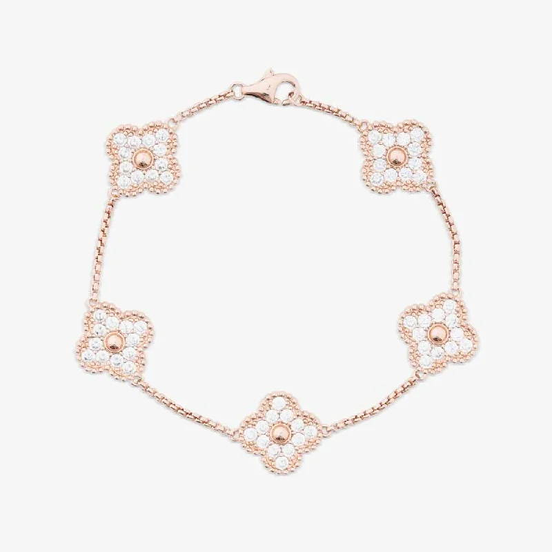 Buy More, Save More On Stunning Jewelry Designs Four Leaf Rose Gold Moissanite Motif Bracelet