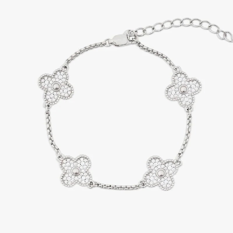 Exclusive Jewelry Bundles At Discounted Rates Four Leaf White Gold Moissanite Motif Bracelet