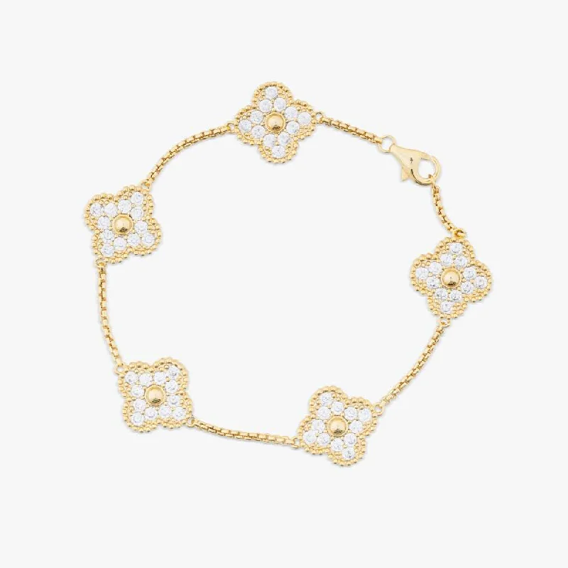 Limited-Stock Jewelry Clearance – Grab Your Favorites Now Four Leaf Yellow Gold Moissanite Motif Bracelet