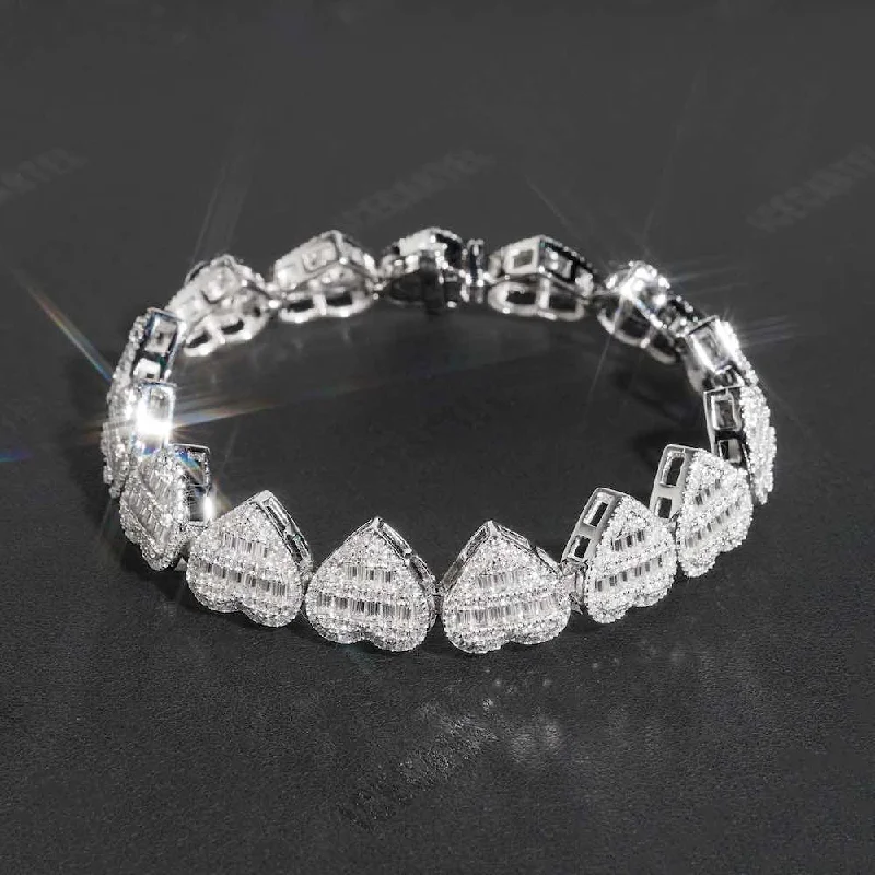 Big Savings On Your Favorite Jewelry Pieces Iced Out Baguette Heart Tennis Bracelet 14K Gold - 13MM