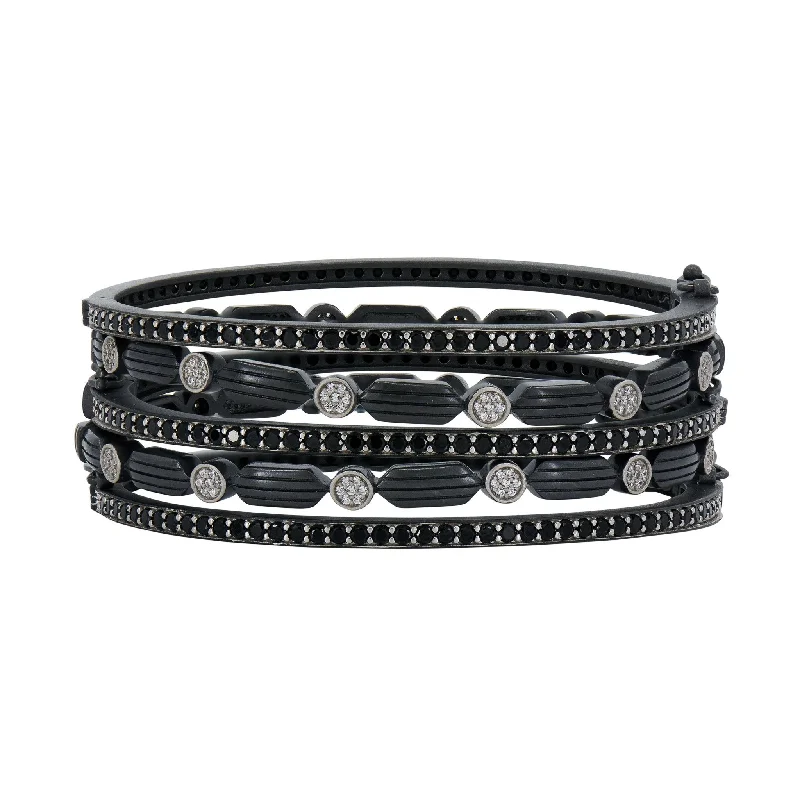 Affordable Luxury Jewelry – Style At A Great Price Industrial Finish Ribbed Metro 5-Stack Hinge Bracelet