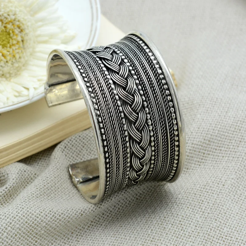 Dainty And Elegant Jewelry Now At Reduced Prices Madhu Braided Embossed Silver Oxidized Bracelet Cuff