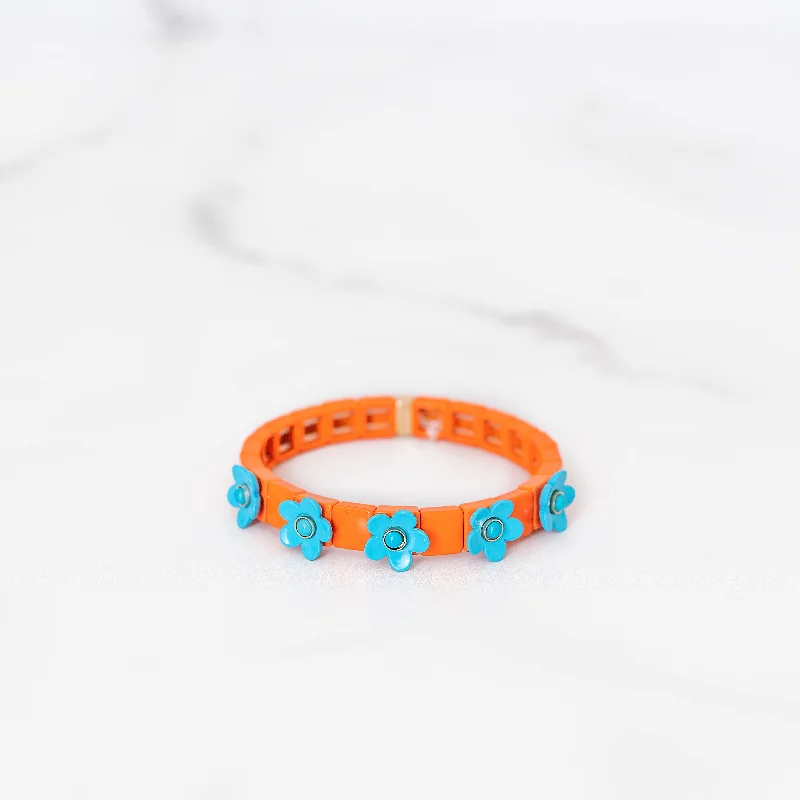 Unmissable Jewelry Clearance – Final Reductions Orange and Blue Daisy Tile Bracelet