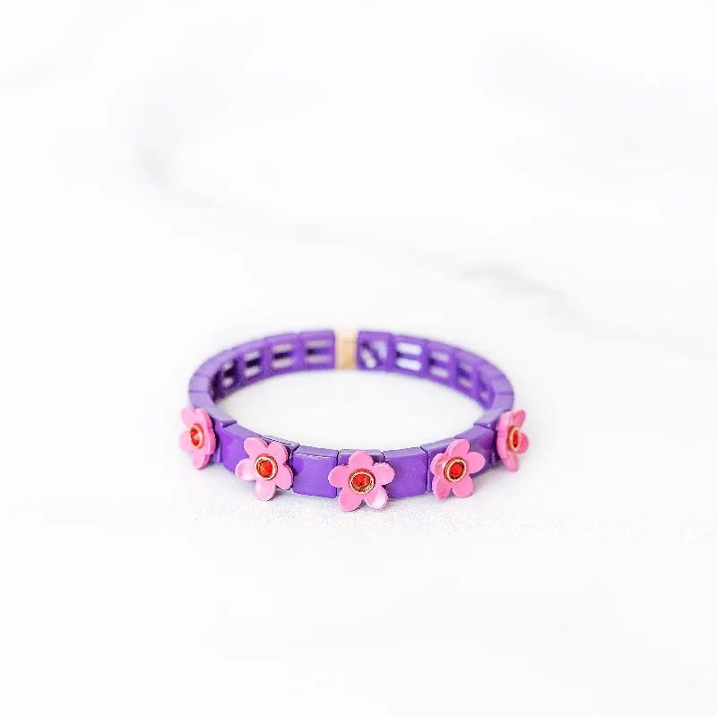 Jewelry Deals That Outshine The Rest Pink and Purple Daisy Tile Bracelet