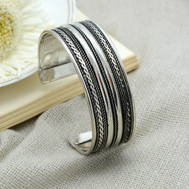 Shop Modern Jewelry Collections With Exclusive Discounts Shreya Embossed Silver Oxidized Bracelet Cuff