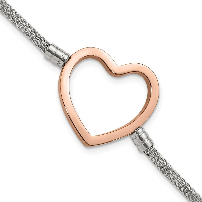 Shop High-Quality Jewelry At Jaw-Dropping Discounts Stainless Steel and Rose Gold Tone Plated Heart Adjustable Bracelet