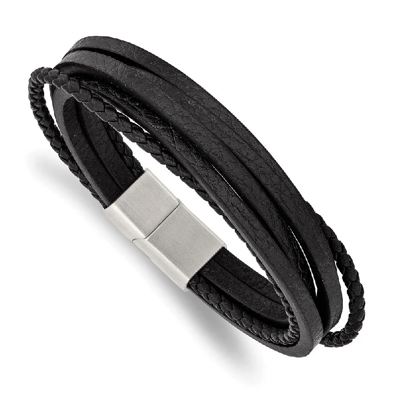 Shine In Style – Shop Jewelry Discounts Today Stainless Steel & Genuine Leather Multi Strand Bracelet, 8 Inch