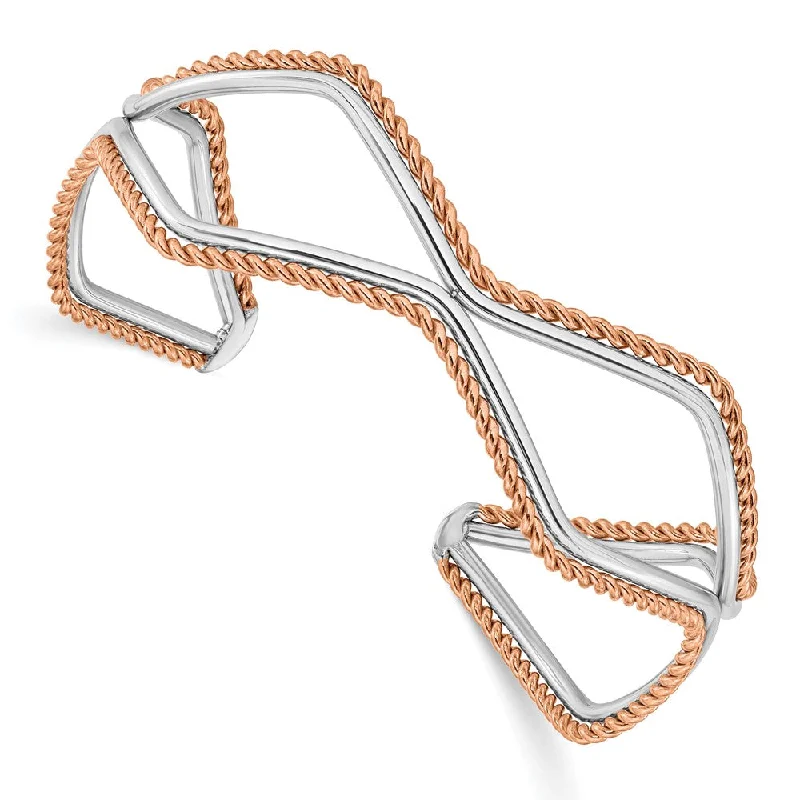 Shop Modern Jewelry Collections With Exclusive Discounts Stainless Steel & Rose Gold Tone Plated Textured Cuff Bangle Bracelet