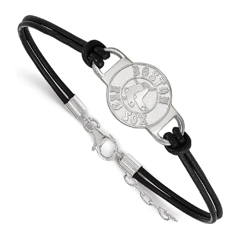 Shop Dazzling Rings, Earrings, And More At Special Discounts Sterling Silver Rhod-Plated MLB Boston Red Sox Leather Bracelet, 7 In