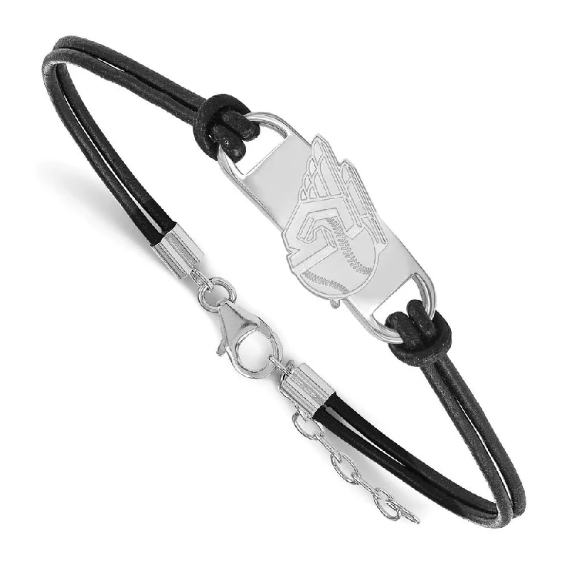 Sparkle In Style With Our Best Jewelry Deals Sterling Silver Rhod-Plated MLB Cleve Guardians Leather Bracelet, 7 In