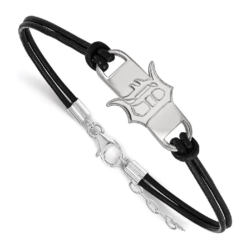 Unbeatable Offers On Luxury And Everyday Jewelry Sterling Silver Rhod-Plated MLB Detroit Tigers Leather Bracelet, 7 In