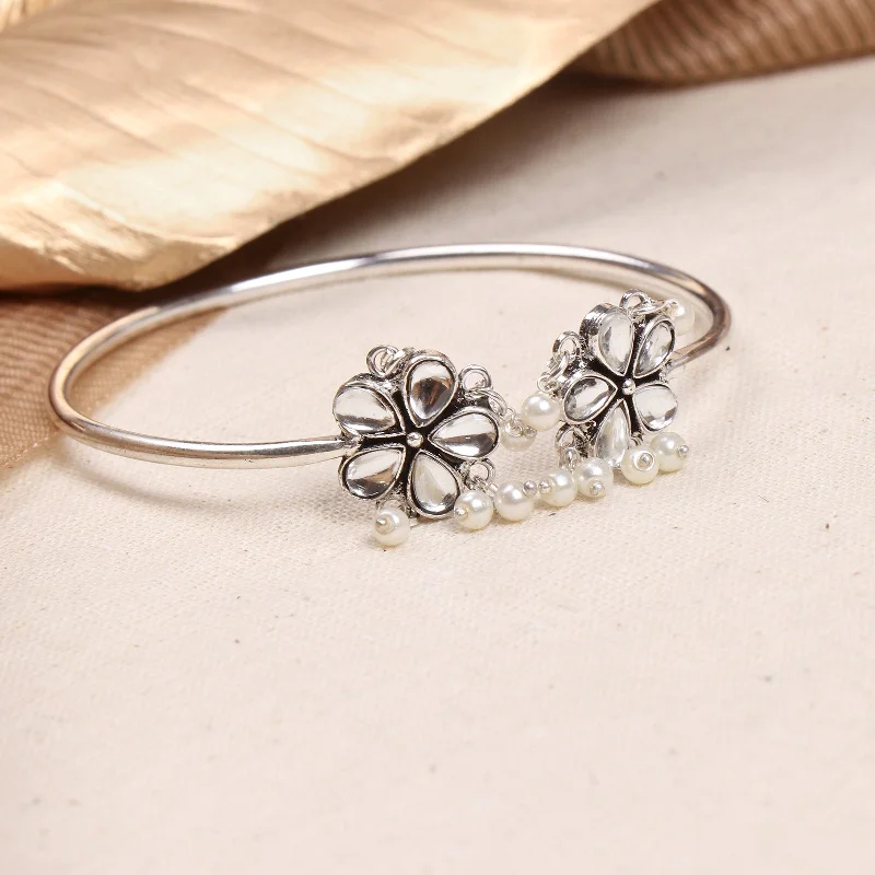 Celebrate Every Occasion With Sparkling Savings Teejh Grace Polki Silver Oxidized Pearl Cuff