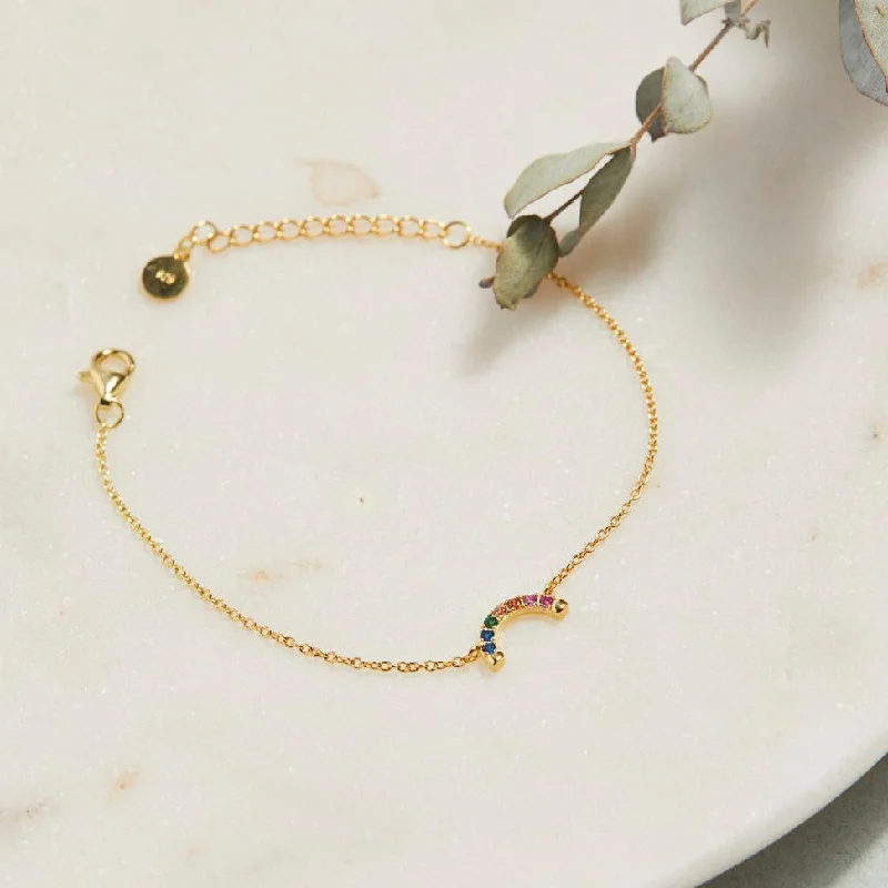 Versatile Layering Jewelry For Effortless Chic Tiny Rainbow 14k Gold Vermeil Bracelet