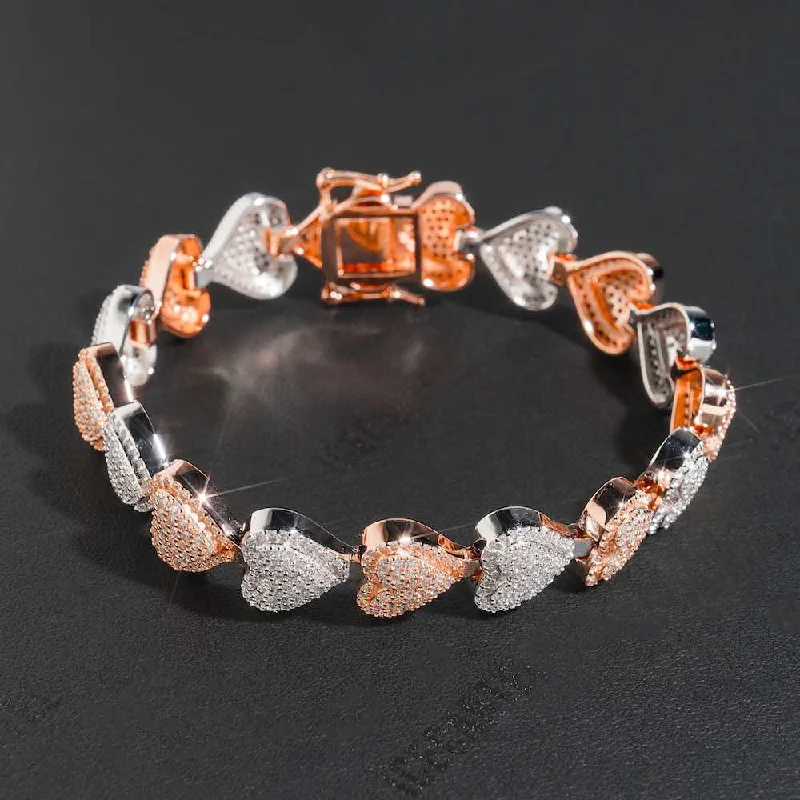 Premium Jewelry At Promotional Prices – Shine Today Two Tone Iced Out Baguette Heart Tennis Bracelet 14K Gold - 13MM