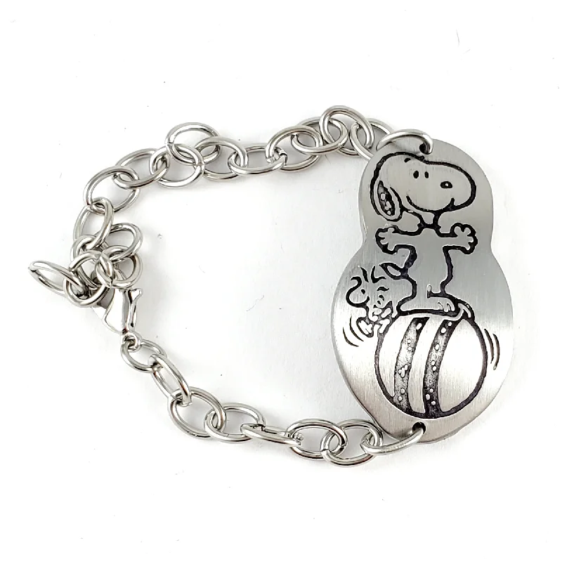 Unmissable Deals On Handmade Jewelry Collections Vintage Snoopy & Woodstock Balancing on a Ball Stainless Steel Spoon Bracelet