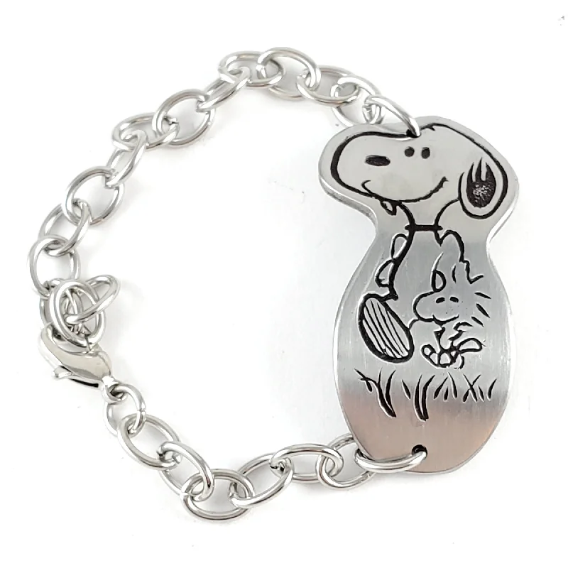 Elevate Your Outfit With Discounted Statement Jewelry Vintage Snoopy & Woodstock Stainless Steel Spoon Bracelet