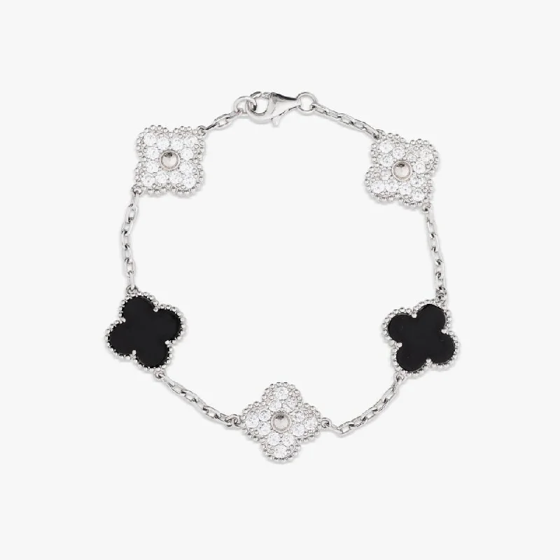 Special Deals On Handcrafted And Designer Jewelry White Gold Agate Four Leaf Bracelet