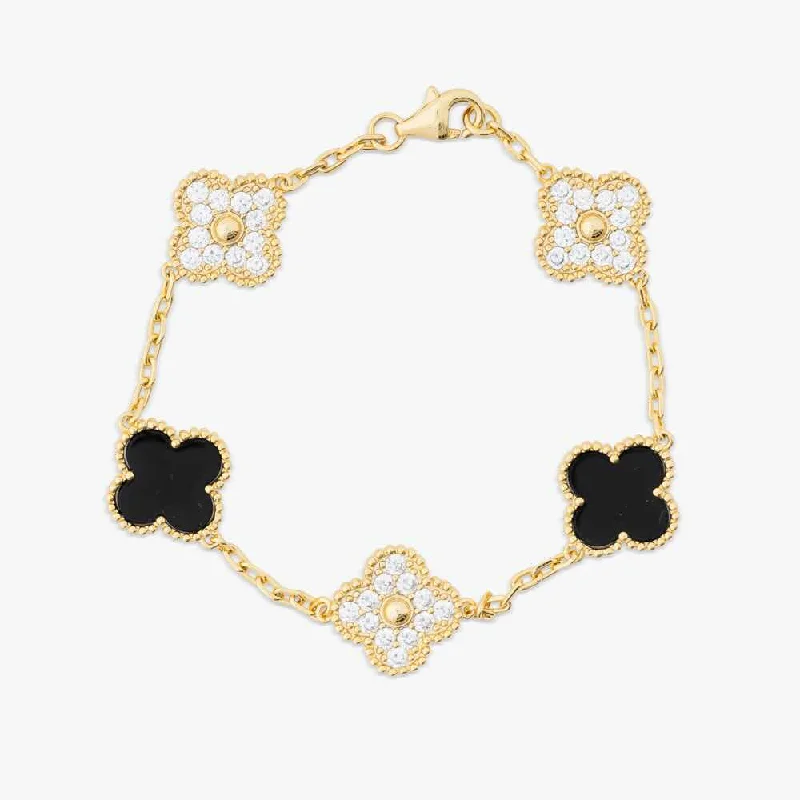 Trending Jewelry Now Available At Exclusive Prices Yellow Gold Agate Four Leaf Bracelet
