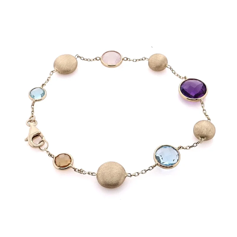 Shop High-Quality Jewelry At Jaw-Dropping Discounts 14 Karat Yellow Gold Facete Color Stone and Satin Bead Bracelet