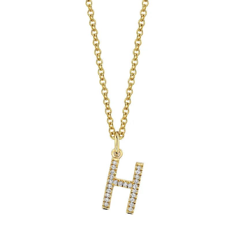 Stunning Statement Jewelry, Unbeatable Discounts 14 Karat Yellow Gold Pendant Block Letter H Diamond Necklace