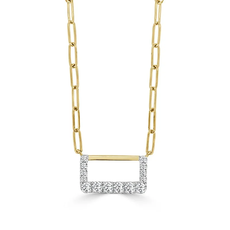 Discover Unique Jewelry With Special Limited-Time Offers 14k Gold Two-Tone Small Rectangular Shape Half Diamond Necklace