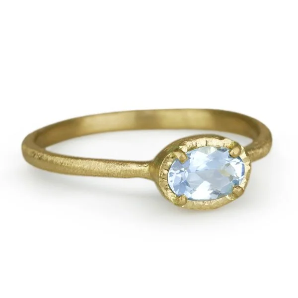 The Biggest Jewelry Sale Of The Year Is Here 18K Yellow Gold Ring With Prong-Set Oval Aquamarine