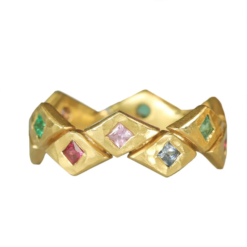 Bestselling Jewelry At Special Promotional Rates 22K Gold Hammered Multicolor Diamond-Shaped Band