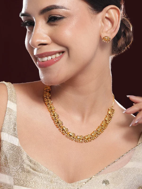 Luxury Meets Affordability – Jewelry Sale Now Live Rubans 22K Gold-Plated Elephant Motif Traditional Temple Necklace Jewellery Set