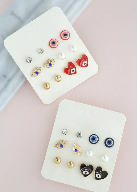 Premium Diamond Jewelry At Once-In-A-Lifetime Discounts 6 Pair Evil Eye Earring Set