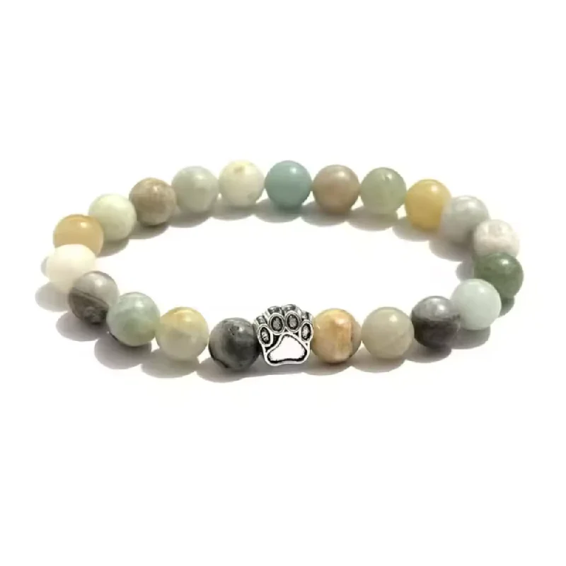 Exclusive Jewelry Offers – Shine For Less Adjustable Beaded Bracelet with Paw Charm - Natural Stone Pet Lover Bracelet | Hollywood Sensation Jewelry