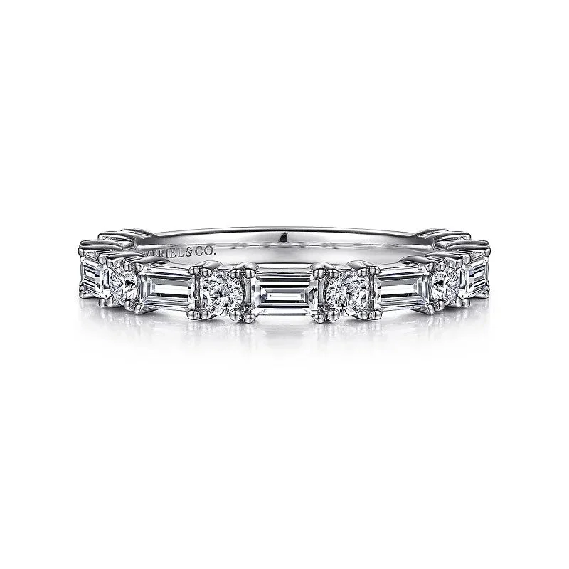 Must-Have Jewelry At Irresistible Discounts Aggie - 14K White Gold Baguette and Round Diamond Anniversary Band - 0.99 ct