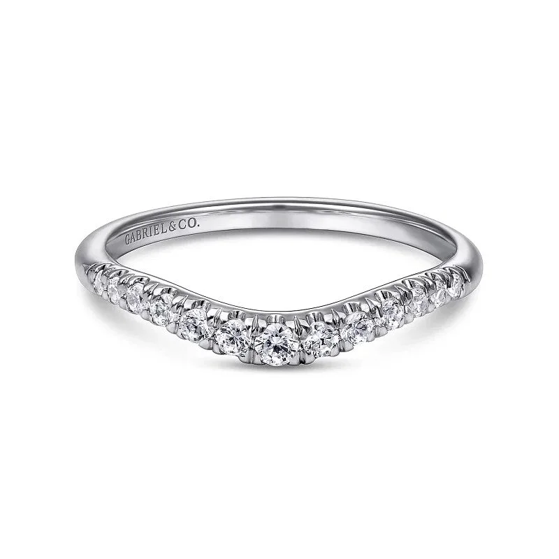 Exclusive Online Discounts On Stylish Jewelry Annecy - Curved 14K White Gold French Pave Diamond Wedding Band - 0.25 ct