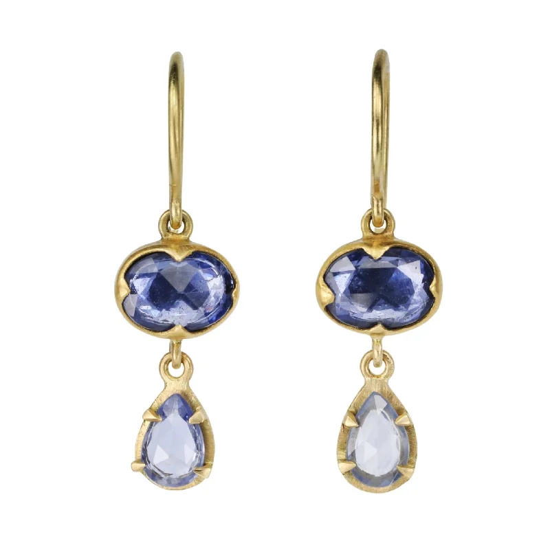 Flash Jewelry Sale – Get Stunning Pieces At Low Prices 18K Gold Double Drop Earrings with Blue Sapphires