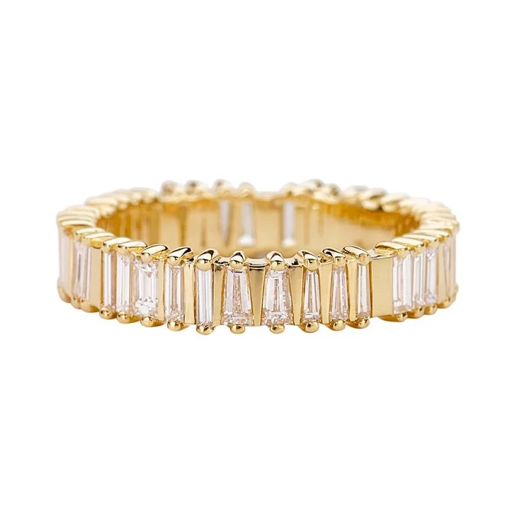 Affordable Luxury Jewelry For Every Occasion Gold "Bridge" Eternity Ring with Tapered Baguette and Trapeze-Cut Diamonds