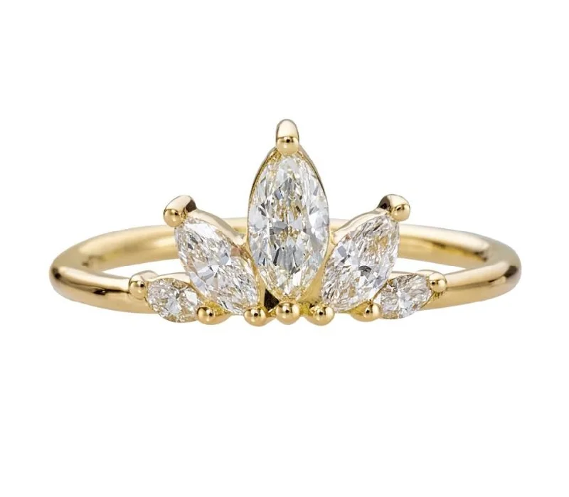 Shop Dazzling Rings, Earrings, And More At Special Discounts ORDER ONLY: 18K Gold Petal Wedding Band with Marquise Cut Diamonds