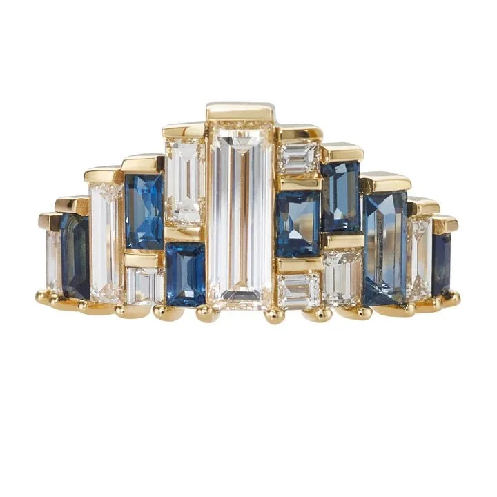 Your Dream Jewelry At Dream Prices – Shop Now ORDER ONLY: Diamond & Blue Sapphire Baguette "Tiara" Ring