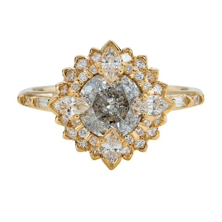 Sparkle For Less – Shop Jewelry Deals Now ORDER ONLY: Salt & Pepper "Golden Lotus" Ring with White Diamond Halo